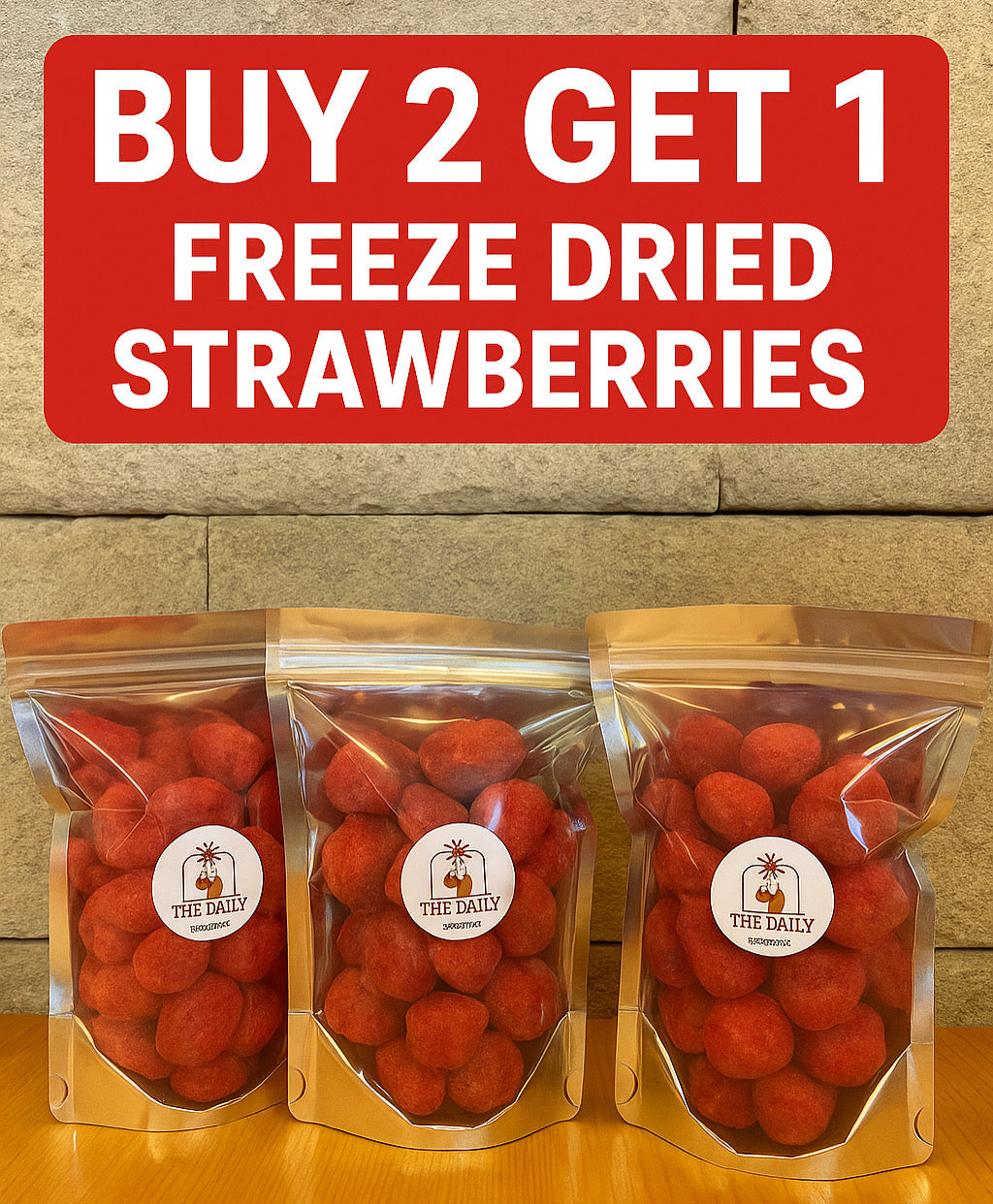 Buy 2 get 1 Crunchy strawberries
