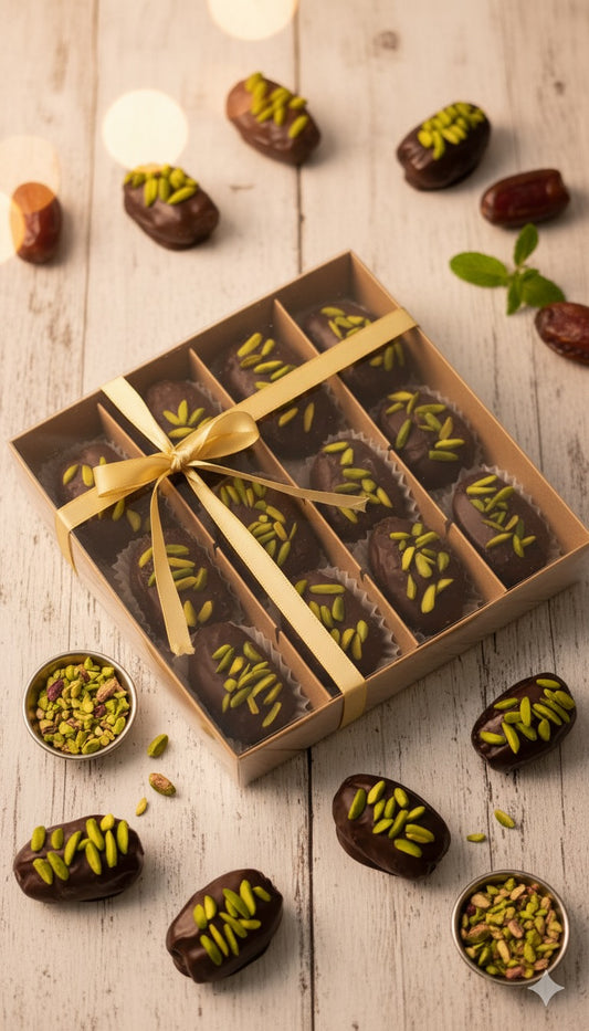 Pistachio Kunafa Chocolate Dates